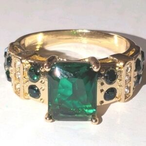 3ct Radiant Cur Lab Created Emerald Cut Unisex 18k Gold Plated ring Sz 9